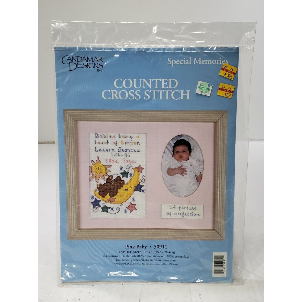 Candamar Designs Special Memories Pink Baby Counted Cross Stitch Kit 50911 Vtg